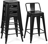 GIANTEX Lot 4 Tabourets de Bar Empilables- Chaises Salle à Manger-Cadre en Fer-Dossier Amovible-43x 43x 79 cm-Charge 150KG-Noir
