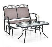 GIANTEX Lot De 2 Bancs De Jardin À Bascule 2 Places Avec Table Basse, Balançoire De Jardin En Métal Et Textilène - Ensemble De Meubles De Balcon