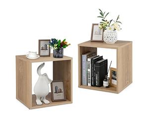 Giantex Lot de 2 Bibliothèque Étagère à 2 Niveaux, Cube de Rangement Empilable avec Dispositif Anti-Renversement, Armoire de Cube de Rangement d’Enregistrement pour Salon, Chambre à Coucher, Naturel