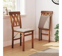 GIANTEX Lot de 2 Chaise Bois Salle a Manger, Chaise Pliante, Cadre en Bois de Caoutchouc, Siège Rembourré, Dossier Haut Incurvé, Charge 150 kg, Montage Facile, pour Cuisine, Bureau, Noyer