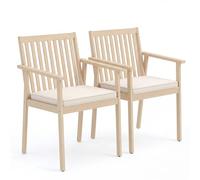 GIANTEX Lot de 2 Chaise de Jardin Exterieur, Chaises Salle a Manger en Bois d'Acacia, Coussin Rembourré, Pied Réglable, Charge 180 kg, 64 x 59 x 86 cm, Fauteuil de Jardin pour Patio, Terrasse, Beige