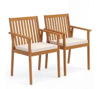 GIANTEX Lot de 2 Chaise de Jardin Exterieur, Chaises Salle a Manger en Bois d'Acacia, Coussin Rembourré, Pied Réglable, Charge 180 kg, 64 x 59 x 86 cm, Fauteuil de Jardin pour Patio, Terrasse, Naturel
