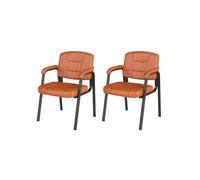 GIANTEX Lot de 2 Chaises de Conférence en Cuir Synthétique, Dossier et Accoudoirs Rembourrées, Cadre en Métal, Jusqu'à 180 kg, Chaise Visiteur pour Bureau, Salle de Conférence, Marron