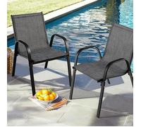 GIANTEX Lot de 2 Chaises de Jardin Empilables- Fauteuils Extérieurs en Tissu+ Cadre en Fer-56x 70x 84 CM- pour Salle à Manger-Noir