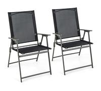 GIANTEX Lot de 2 chaises de Jardin Pliantes à Dossier Haut, pour Balcon, terrasse, avec Dossier Haut et accoudoirs, en métal et Textile, Charge maximale : 150 kg, Noires