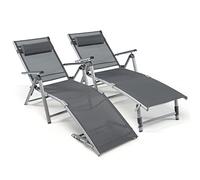 GIANTEX Lot de 2 chaises longues de jardin pliantes en aluminium - Chaise longue de camping - Chaise longue de plage - Dossier et repose-pieds réglables - Avec coussin - Chaise longue d'extérieur avec
