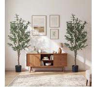 GIANTEX Lot de 2 Olivier Artificiel de 150 CM- Plantes Artificielles- Pot Rempli de Ciment- Arbre Décoratif- Salon, Bureau, Balcon