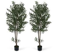 GIANTEX Lot de 2 Olivier Artificiel de 180 CM- Plantes Artificielles- Pot Rempli de Ciment- Arbre Décoratif- Salon, Bureau, Balcon