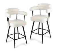 GIANTEX Lot de 2 Tabourets de Bar, Tabourets Pivotants de Comptoir Modernes avec Tissu Bou ossiers Courbés & Pieds Métalliques, Chaise Bar pour Cuisine, Maison, Café (Blanc)