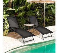 GIANTEX Lot de 2 Transat Chaise Longue Bain de Soleil,Dossier Réglable à 5 Positions, Textile+Cadre en Fer,pour Jardin/Piscine,Gris