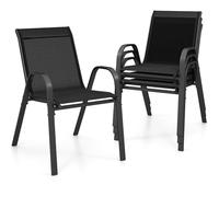 GIANTEX Lot de 4 Chaises de Jardin Extérieures, Chaise de Salle à Manger Empilables Cadre en Acier avec Mains Courantes, Fauteuil d'Extérieur avec Dossier et Siège Ergonomiques (Noir)