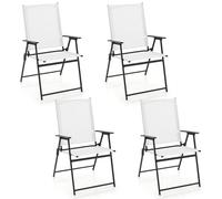 Giantex Lot de 4 chaises de Jardin Pliantes à Dossier Haut, pour Balcon, terrasse, avec Dossier et accoudoirs Hauts, en métal et Textile, Charge maximale : 150 kg, Blanches