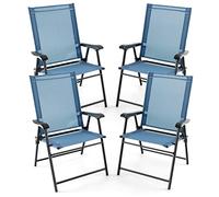 Giantex Lot de 4 chaises de jardin pliantes avec dossier et accoudoirs hauts - En métal et textile - Charge maximale : 150 kg - Bleu