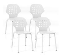 GIANTEX Lot de 4 Chaises de Salle à Manger- Pieds en Métal- Dossier Ergonomique en Plastique-Charge 150 KG- Cuisine, Salon- Blanc