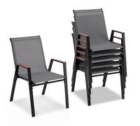 GIANTEX Lot de 6 Chaise de Jardin Exterieur en Tissu Respirant et Métal, Chaise Salle a Manger Empilable avec Dossier Haut, Fauteuil d'Extérieur pour Patio Terrasse Balcon, Charge 180 kg (6)