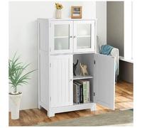 GIANTEX Meuble Colonne de Salle de Bain à 4 Portes, Étagère Réglable, Buffet, Armoire Haute pour Cuisine,Salon, 60x30x109cm, Blanc