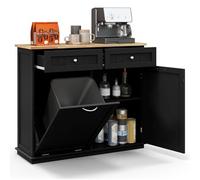 GIANTEX Meuble de Cuisine Rangement, Buffet de Cuisine Vaisselier avec 2 Tiroirs & Armoire à Porte, Placard Commode à Plateau pour Salon Buanderie Toilette, Convient à Poubelle (Non Inclus) (Noir)