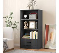 GIANTEX Meuble de rangement avec 3 Étagère Ouvertes et Tiroir, Bibliothèque à 4 niveaux, pour bureau, chambre, 60x38x120 cm, Gris