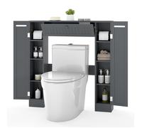 GIANTEX Meuble Dessus Toilettes WC- 3 Portes- 7 Compartiments- 2 Support-Papier- 2 Étagères Réglables- Colonne Salle de Bain- Gris