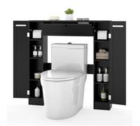 GIANTEX Meuble Dessus Toilettes WC- 3 Portes- 7 Compartiments- 2 Support-Papier- 2 Étagères Réglables- Colonne Salle de Bain- Noir