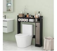 GIANTEX Meuble Dessus Toilettes WC avec 2 Compartiments et Placard à 3 Étages, 2 Étagères Réglables,Colonne Salle de Bain,Noir