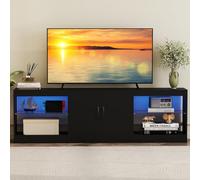 GIANTEX Meuble TV 3 PCS Modulaire, Banc TV 85 Pouces avec Lumières LED, Étagères de Rangement en Verre Réglables, Meuble Tele Moderne pour Chambre, Salon, 195 x 30 x 55 cm, Noir