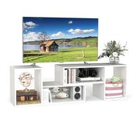 GIANTEX Meuble TV Combiné Libre avec Étagères Ouvertes, Meuble Télé 2 Pièces en MDF 50-60 Pouces, Meuble TV Bois pour Salon Chambre et Bureau, 110-134,5 X 30 X 43 CM (Blanc)