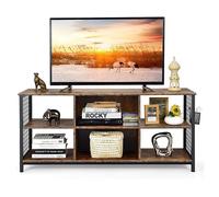 GIANTEX - Meuble TV Industriel - 140 x 40 x 63 cm - 6 Compartiments Ouverts - Étagères Réglables - pour Télévision jusqu'à 65