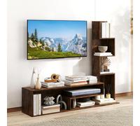 Giantex Meuble TV pour Télé 50 Pouces, Meuble Télé avec 2 Étagères en Forme de L, 3 Compartiments de Rangement, Dessus Spacieux, Charge 40KG, pour Salon, Chambre, 145 x 30 x 121 cm (Marron)