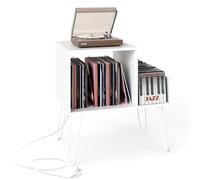 Giantex Meuble Vinyle, Rangement Vinyle avec Station de Charge Intégrée, 2 Ports USB, pour 145 Albums, Pieds Amovibles en Métal, Meuble Tourne Disque pour Bureau, Chambre, Salon, Blanc