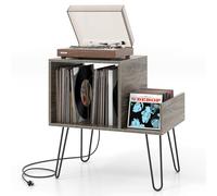 Giantex Meuble Vinyle, Rangement Vinyle avec Station de Charge Intégrée, 2 Ports USB, pour 145 Albums, Pieds Amovibles en Métal, Meuble Tourne Disque pour Bureau, Chambre, Salon, Gris