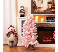 Giantex Mini Sapin de Noël Artificiel 90 cm,Sapin de Noël Pré-décoré avec 12 Boules (Rose) Rose