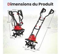 GIANTEX Motobineuse Électrique Filaire Micro-motobineuse Manuelle 10 A Largeur de Travail 32 cm Profondeur de Travail 22 cm Rouge