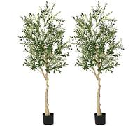 GIANTEX Oliviers Artificiels Lot de 2 dans des Pots en Plastique, 182 cm, avec 1296 Feuilles et 72 Fruits, Plantes d'Intérieur/Extérieur, Arbre en Soie, Plantes Décoratives pour Maison, Cour et Jardin