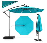GIANTEX Parasol de Jardin Extérieur avec Pied - 3x3M - 40 Lampes Solaires - Inclinable - Manivelle - 8 Baleines - UPF50+, Turquoise