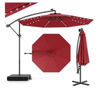 GIANTEX Parasol de Jardin Extérieur avec Pied - 3x3M - 40 Lampes Solaires - Inclinable - Manivelle - 8 Baleines - UPF50+, Bordeaux