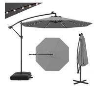 GIANTEX Parasol de Jardin Extérieur avec Pied - 3x3M - 40 Lampes Solaires - Inclinable - Manivelle - 8 Baleines - UPF50+, Gris
