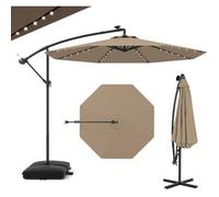 GIANTEX Parasol de Jardin Extérieur avec Pied - 3x3M - 40 Lampes Solaires - Inclinable - Manivelle - 8 Baleines - UPF50+, Chocolat