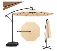GIANTEX Parasol de Jardin Extérieur avec Pied - 3x3M - 40 Lampes Solaires - Inclinable - Manivelle - 8 Baleines - UPF50+, Beige