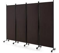 GIANTEX Paravent à 4 Panneaux Pliable avec 10 Roues- 225x173 cm-Closion de Séparation- Cadre en Fer-pour Extérieur/Intérieur-Café