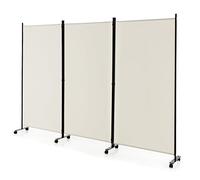 GIANTEX Paravent de séparation de pièce, 262 x 180 cm, avec roulettes, 3 pièces, Pliable, en Tissu, en Fer, séparateur Mural privé pour Chambre à Coucher, Bureau (Beige)
