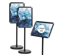 Giantex Porte Affiche sur Pied, Lot de 2 Présentoir sur Pied A3 en Aluminium, Panneaux d’Affichage Rotation à 360°, Hauteur Réglable 89,5-134CM, Présentoir Mariage Hall d'Entrée Bureau (Noir, 2)