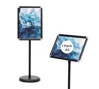 GIANTEX Porte Affiche sur Pied, Présentoir sur Pied A3 en Aluminium, Panneaux d’Affichage Rotation à 360°, Hauteur Réglable 89,5-134CM, Présentoir Mariage Hall d'Entrée Bureau (Noir, 1)