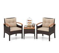 GIANTEX Salon de Jardin Extérieur 2 Personnes 3 Pcs en Résine, 1 Table Basse, 2 Fauteuils avec Coussin, Ensemble de Meuble de Jardin en Rotin PE avec Accoudoir pour Patio, Balcon, Beige