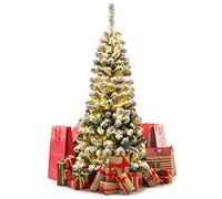 GIANTEX Sapin de Noël 140/180/230 CM, Arbre Artificiel Blanc avec LED Chaud et Neige, Support en Métal, pour Chambre, Salon (230 CM 350 LEDs)
