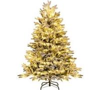 Giantex Sapin de Noël 146 cm, Charnières avec 688 Branches en PE PVC, 200 Lumières LED Vert G