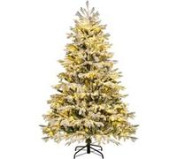 Sapin de Noël LED Lumineux 180 cm COSTWAY-350 Lumières Blanches Chaudes Pré-illuminé-1022 Branches avec Neige Blanche en PE PVC