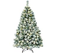 GIANTEX Sapin de Noël Artificiel 142 cm avec LED Blanc Chaud Sapin de Sapin Artificiel Blanc avec Neige Arbre Décoratif pour Noël Aiguilles en PVC et Support en Métal 142 cm 200 LED