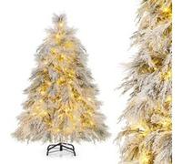 Giantex Sapin de Noël Artificiel 146 cm, 279 Branches avec 150 LED, Aiguilles de Pin Blanc