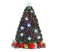 GIANTEX Sapin de Noël Artificiel avec Flocon de Neige 90cm, avec 12 Lampes à LED et Etoile au Sommet d’Arbre, Pieds en Fer et Feuilles en PVC, Décoration pour Noël Vert